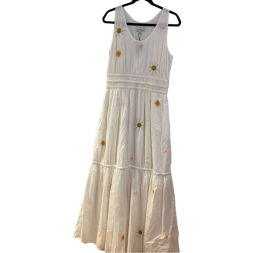 New Something Navy White Sun Embroidered Sleeveless Maxi Dress Women's size M